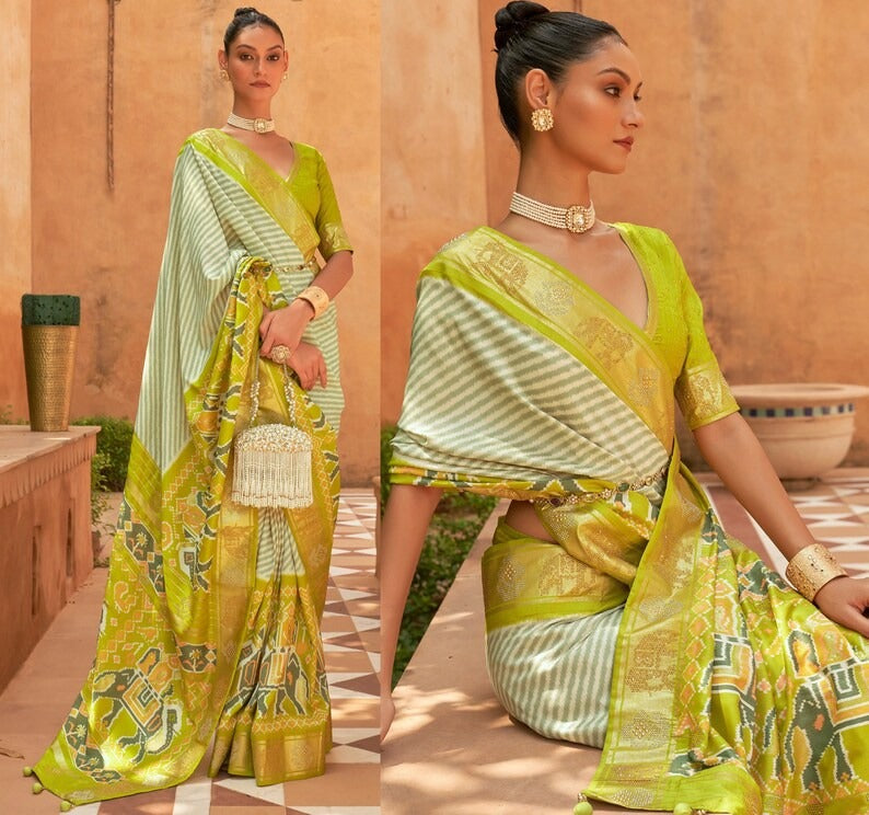 Lime Yellow Patola Silk saree for women