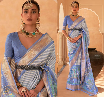 Teal Purple Patola Silk saree for women