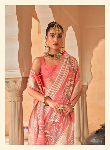 Peach Pink  Patola Silk saree for women