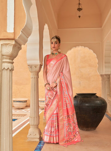 Peach Pink  Patola Silk saree for women