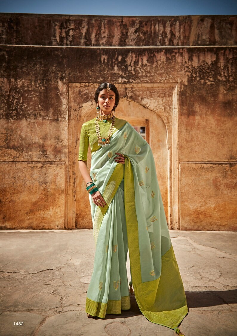 Pista Green Paithani Silk saree for women