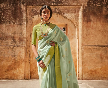 Pista Green Paithani Silk saree for women