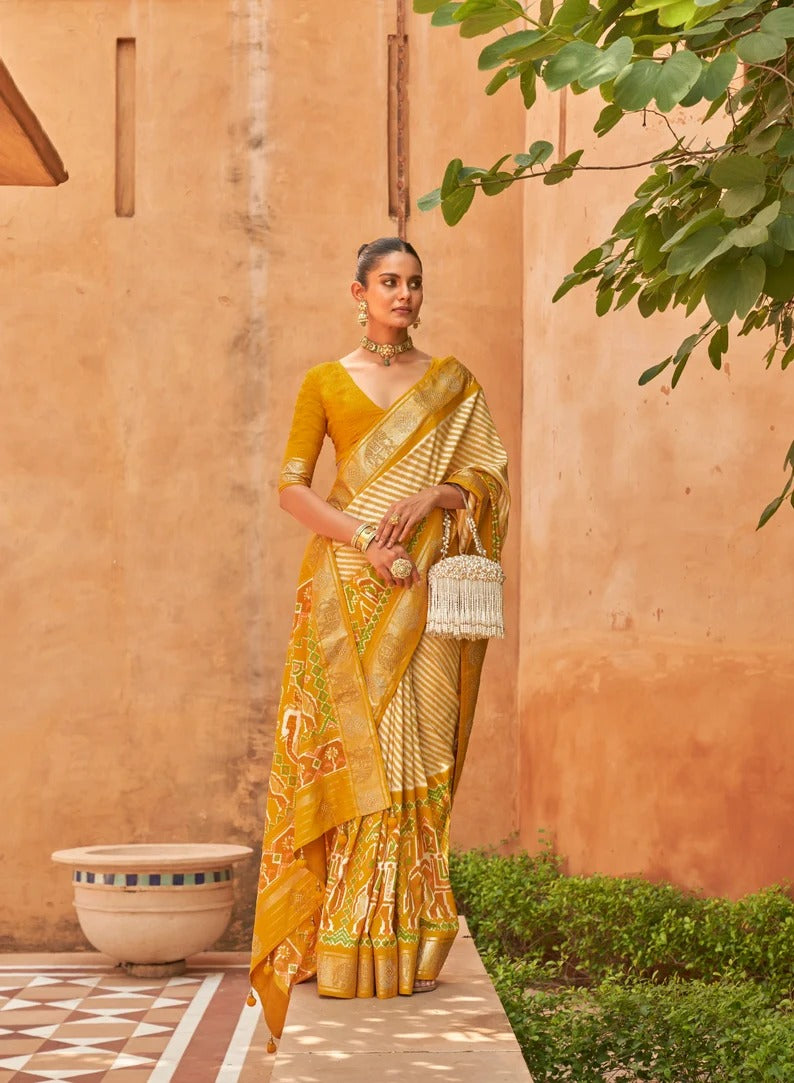 Yellow  Patola Silk saree for women