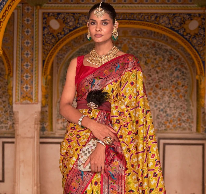Yellow  Patola Silk saree for women
