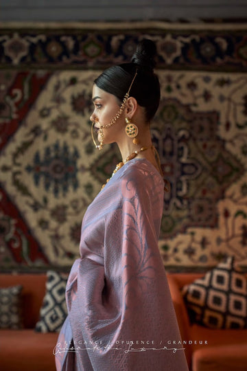 Light Mauve  Handloom  Silk saree for women