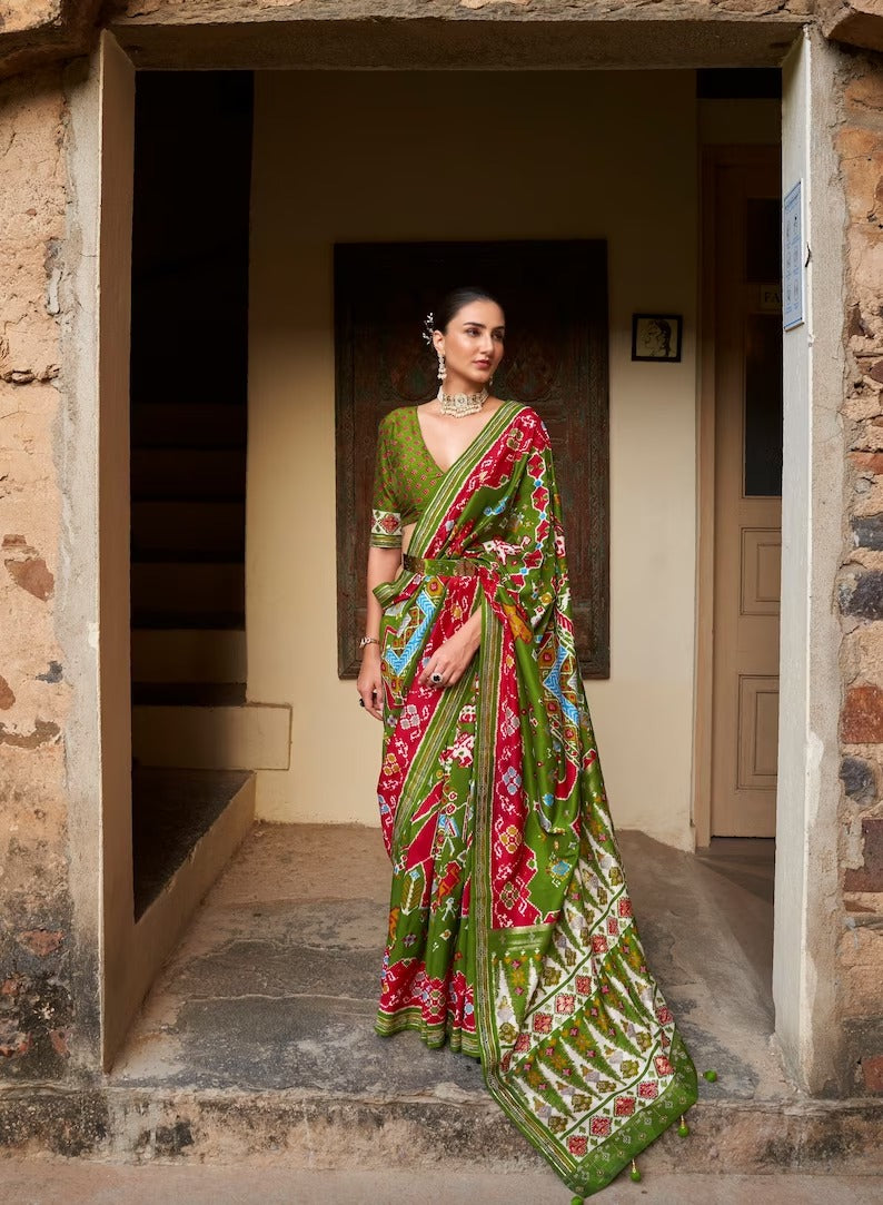 Mehendi Patola Silk saree for women