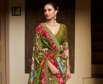 Mehendi Patola Silk saree for women