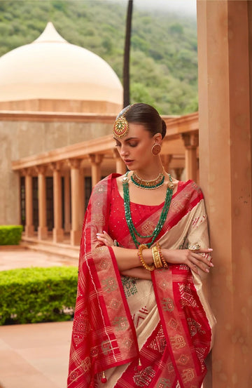 Chiku Red  Patola Silk saree for women