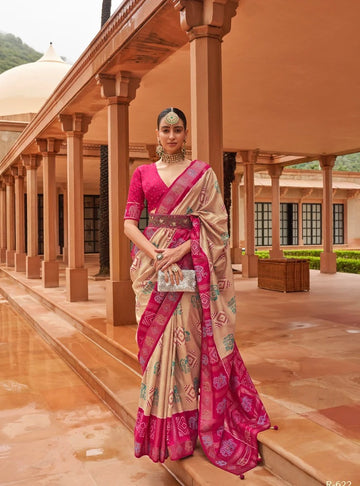 Chiku Pink  Patola Silk saree for women