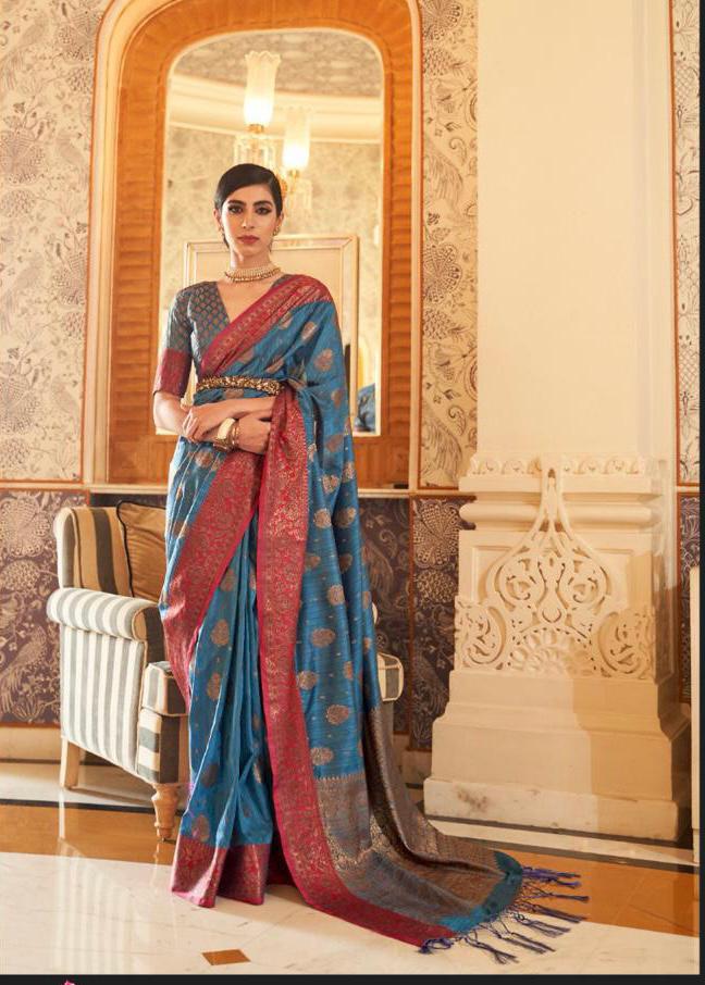 Blue   Tessar Silk  saree for women