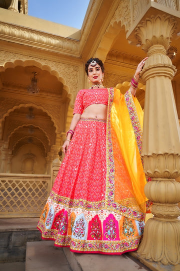 Pink Printed Work  lehenga choli with Net dupatta