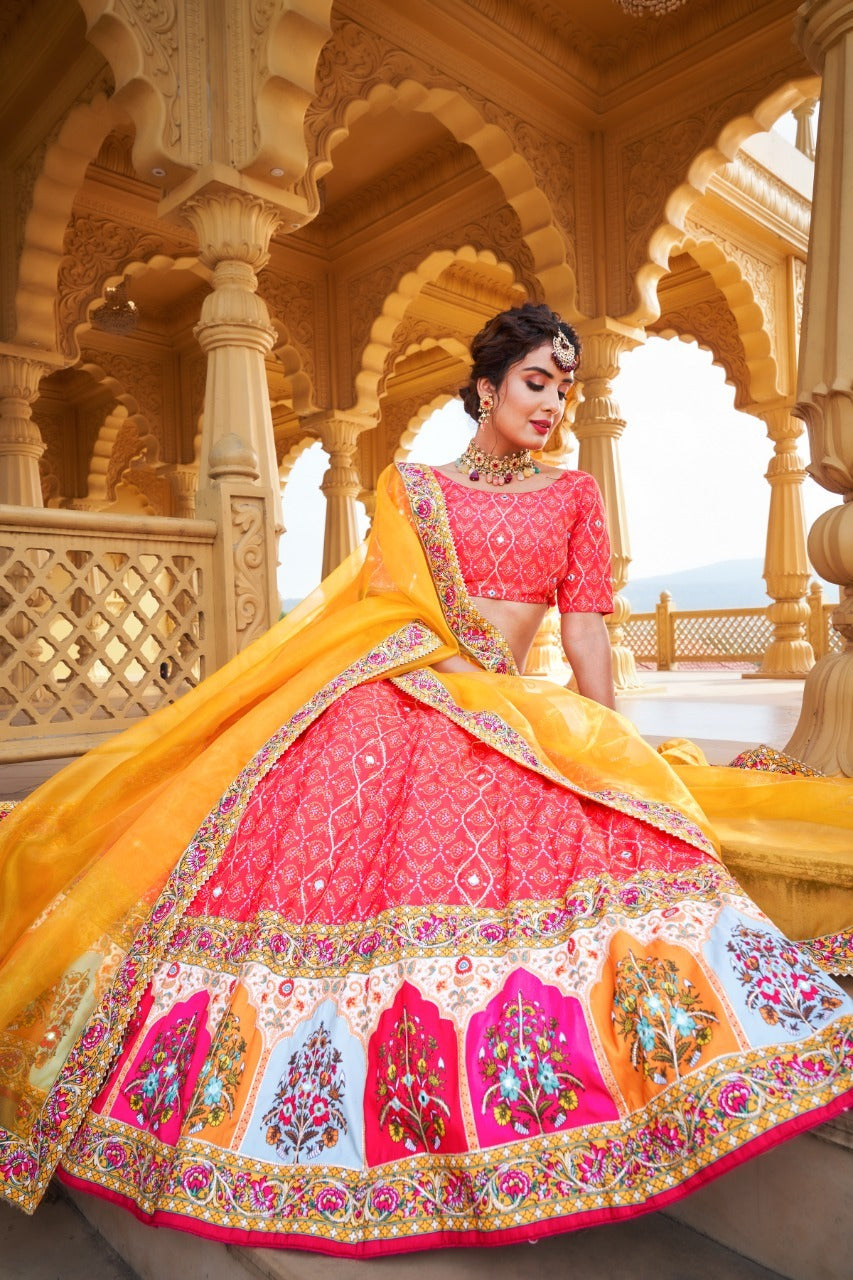 Pink Printed Work  lehenga choli with Net dupatta