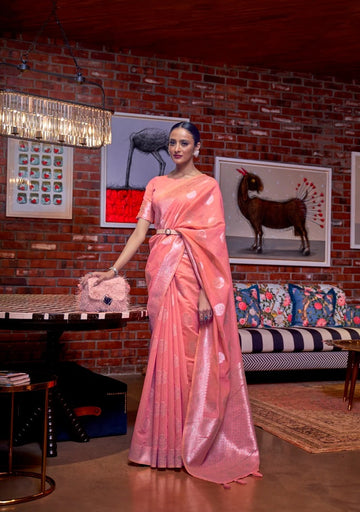 Peach Linen Silk  saree for women