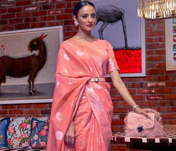 Peach Linen Silk  saree for women