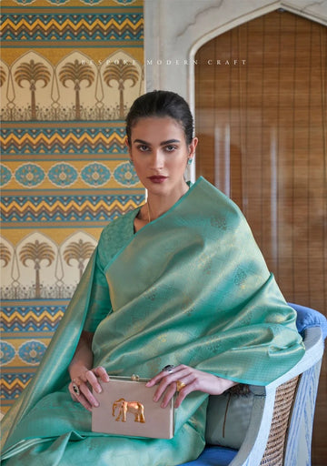 Sky Blue Kanchipuram   Silk  saree for women