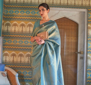 Sky Blue  Kanchipuram   Silk  saree for women