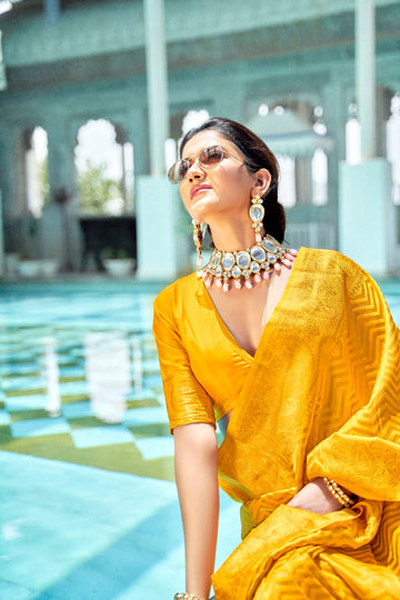 Yellow  Kanchipuram   Silk  saree for women