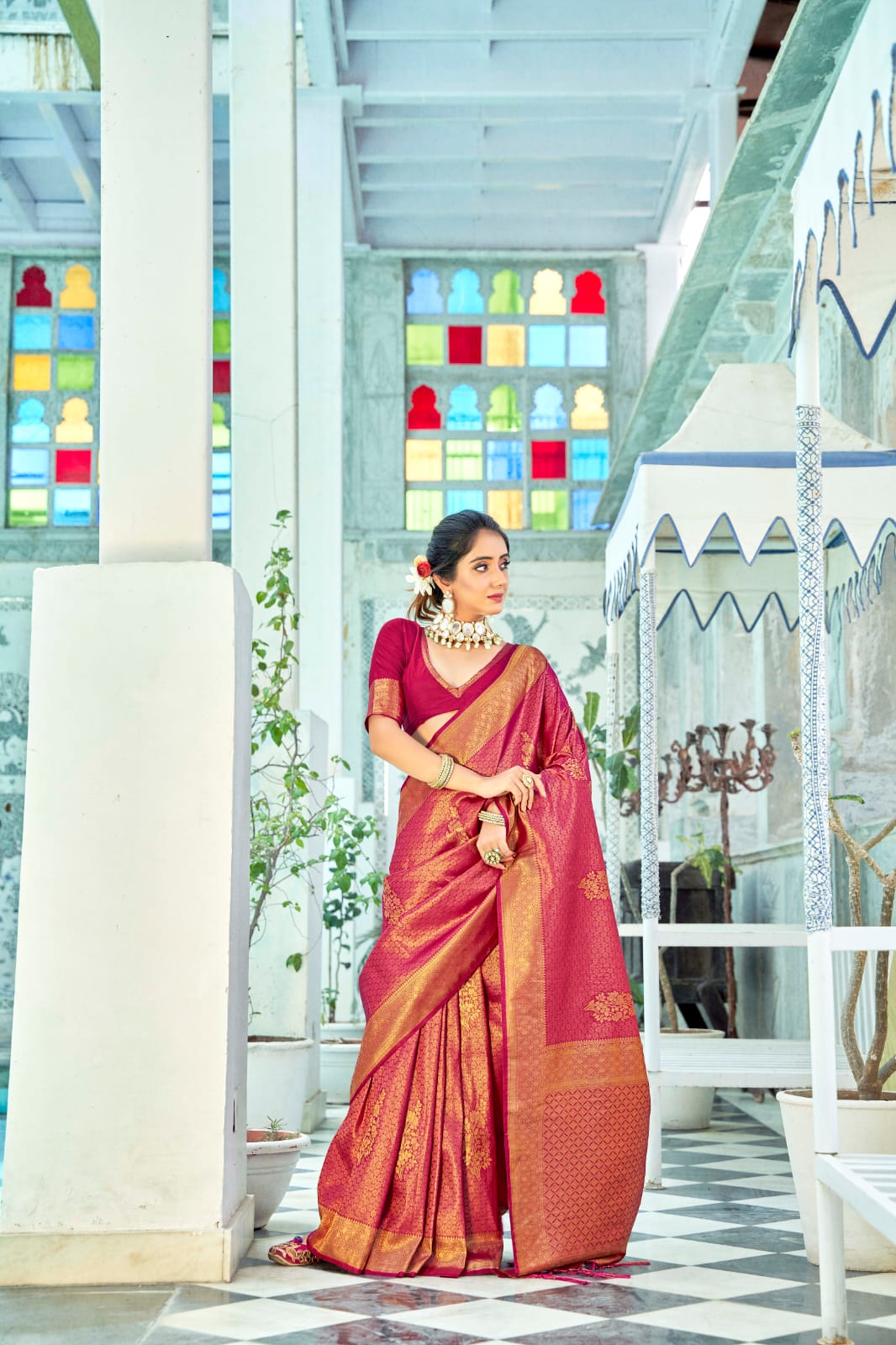 Rani Pink  Kanchipuram   Silk  saree for women