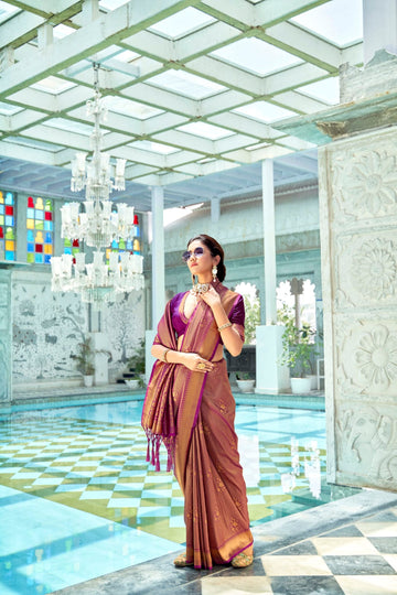 Wine Purple Kanchipuram   Silk  saree for women