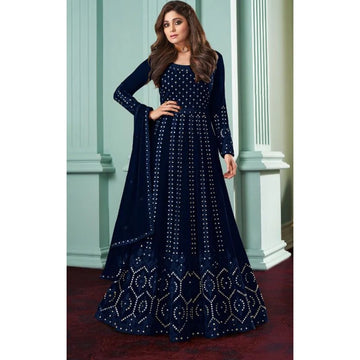 Blue Sequence Santoon Georgette Anarkali Flared Long  Gown