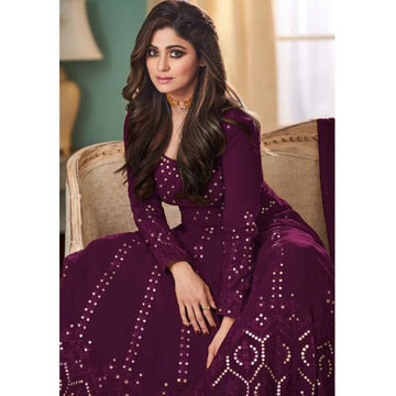 Purple  Santoon  Georgette Anarkali Flared Long  Gown