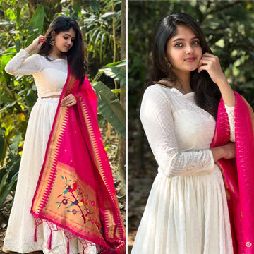 White    Lucknowi and Sequins Embroidery  Work  lehenga choli with Jacquard  dupatta