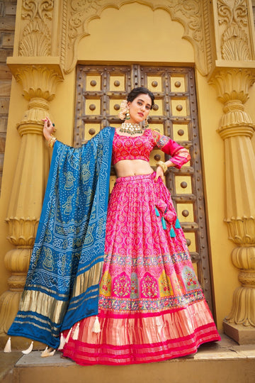 Pink Thread and Sequence Embroidery Work  lehenga choli with chinon dupatta