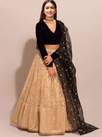 Black and Golden   Zari and Sequence Embroidery Work  lehenga choli with Net dupatta