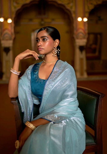 Sky Blue  Tissue Silk  saree for women
