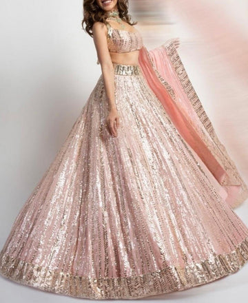 Light Pink   Zari and Sequence Embroidery Work lehenga choli with Net  dupatta