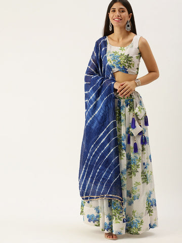 Blue Printed and Thread , Sequence Embroidery Work lehenga choli with Georgette dupatta