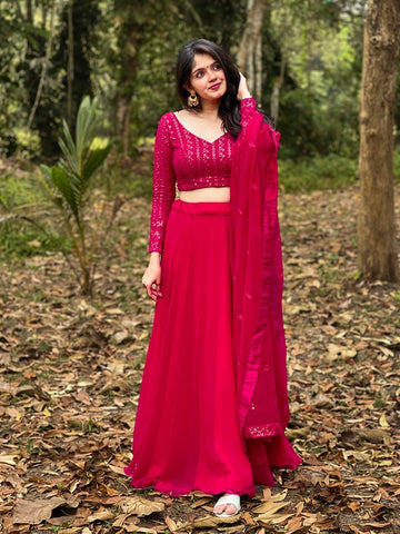 Pink Sequence Embroidery Work lehenga choli with Georgette dupatta