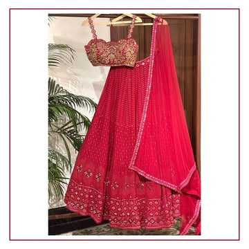 Pink Sequence ,Thred  Embroidery Work lehenga choli with Georgette dupatta