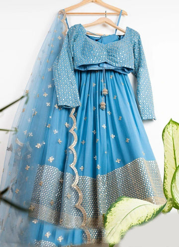 Sky Blue Sequence Embroidery Work  lehenga choli with Net dupatta
