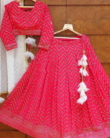 Pink  Sequence Embroidery Work  lehenga choli with Gorget dupatta