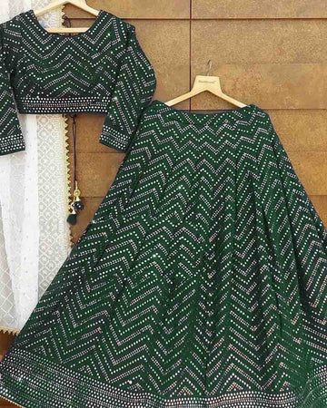 Green  Sequence Embroidery Work  lehenga choli with Gorget dupatta