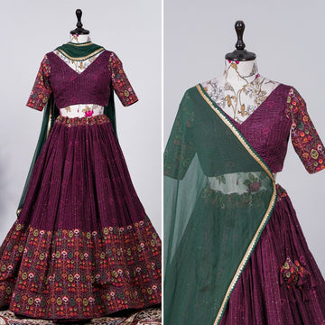 Purple  Crochet  Work  lehenga choli with nazmeen dupatta