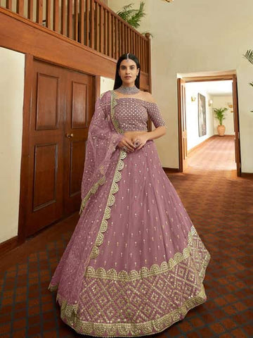 Light Pink   Zari and Sequence Embroidery Work lehenga choli with Net  dupatta