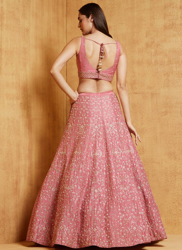 Pink  Zari and Sequence, Thread  Embroidery Work lehenga choli with Net  dupatta