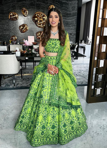 Green Zari and Sequence ,Thread  Embroidery Work lehenga choli with Net  dupatta