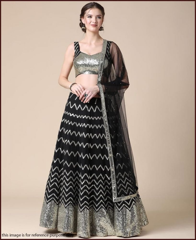Black  Zari and Sequence Embroidery Work lehenga choli with Net  dupatta