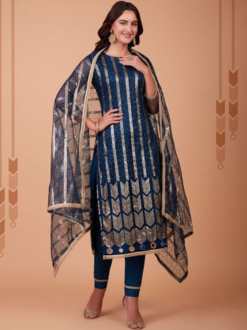 Blue Butter Fly  Sequence Zari Embroidery Work Kurti For Women