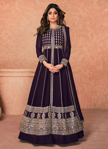 Black  Thread,Sequence Embroidery Work  Georgette Anarkali Flared Long Gown