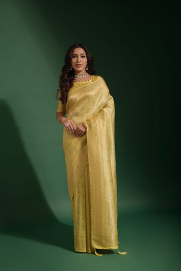 Lemon Yellow Kanjivaram   saree for women