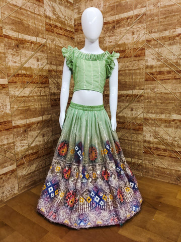 Pastel Green  Zari and  Sequence Embroidery Work  lehenga choli for Kids