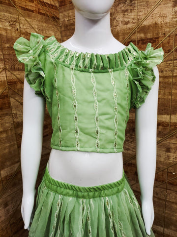 Pastel Green  Zari and  Sequence Embroidery Work  lehenga choli for Kids