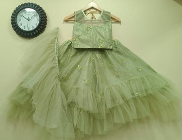 Green Frill  Work  lehenga choli with Net dupatta