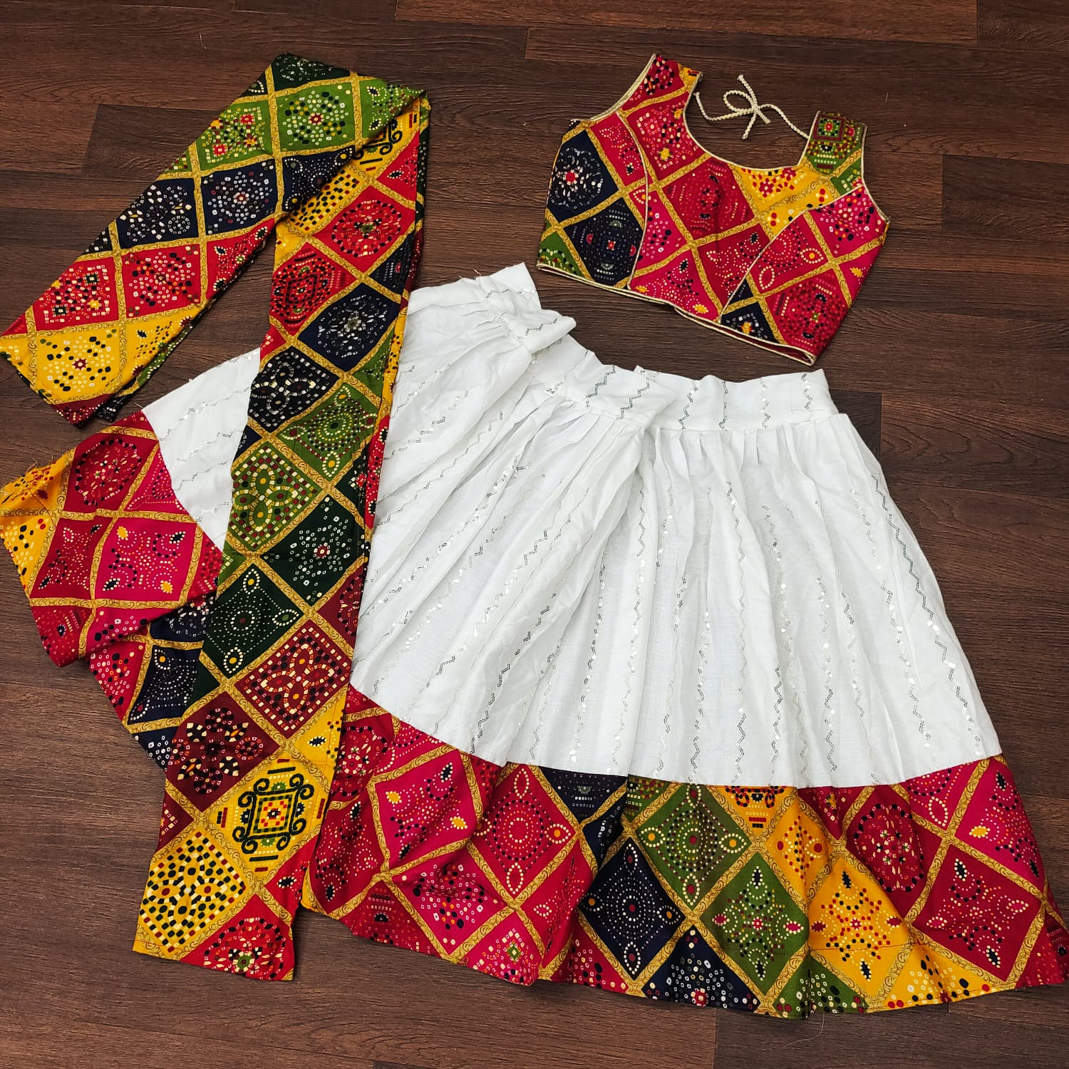 White Zari and Sequence Work  lehenga choli for Kids