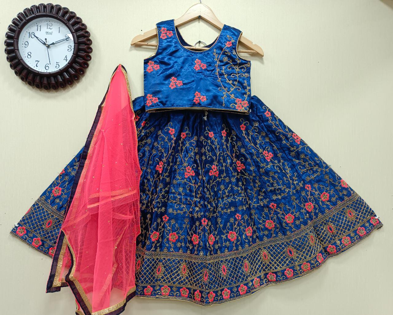 Blue  Embroidery Work lehenga choli for Kids