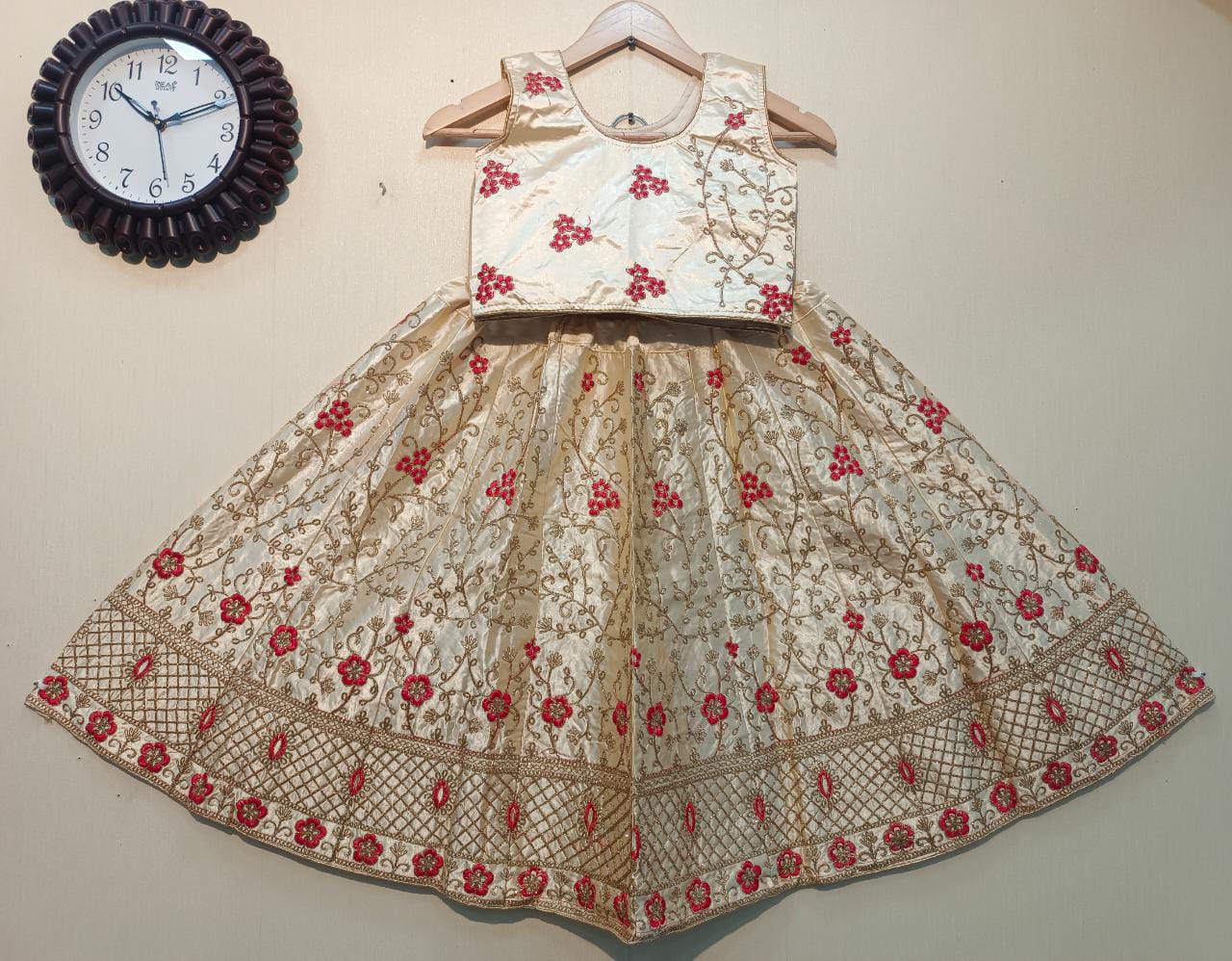 White Embroidery Work lehenga choli for Kids